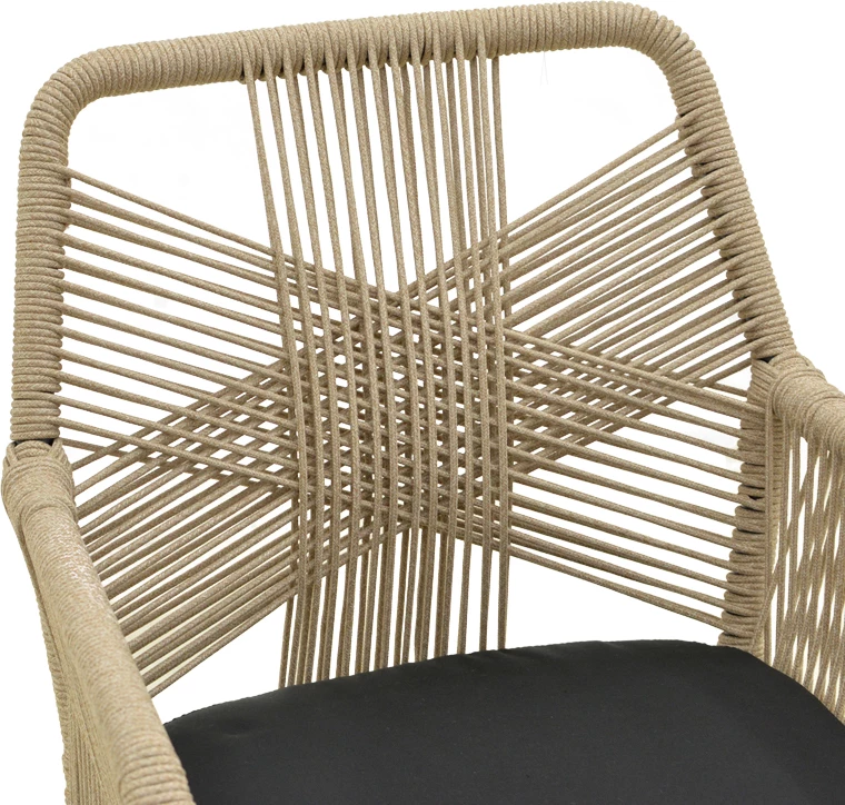 Fotel Andros, alumin i zi, litar PE bezhë, 56x60x86cm