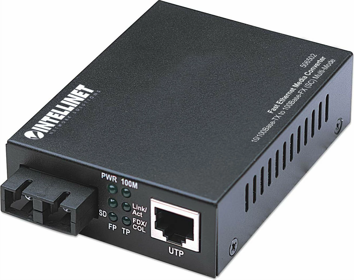 Konvertues media Intellinet Fast Ethernet 10/100Base-TX në 100Base-FX (SC), multi-mode, 100 Mbit/s, 2 km, i zi