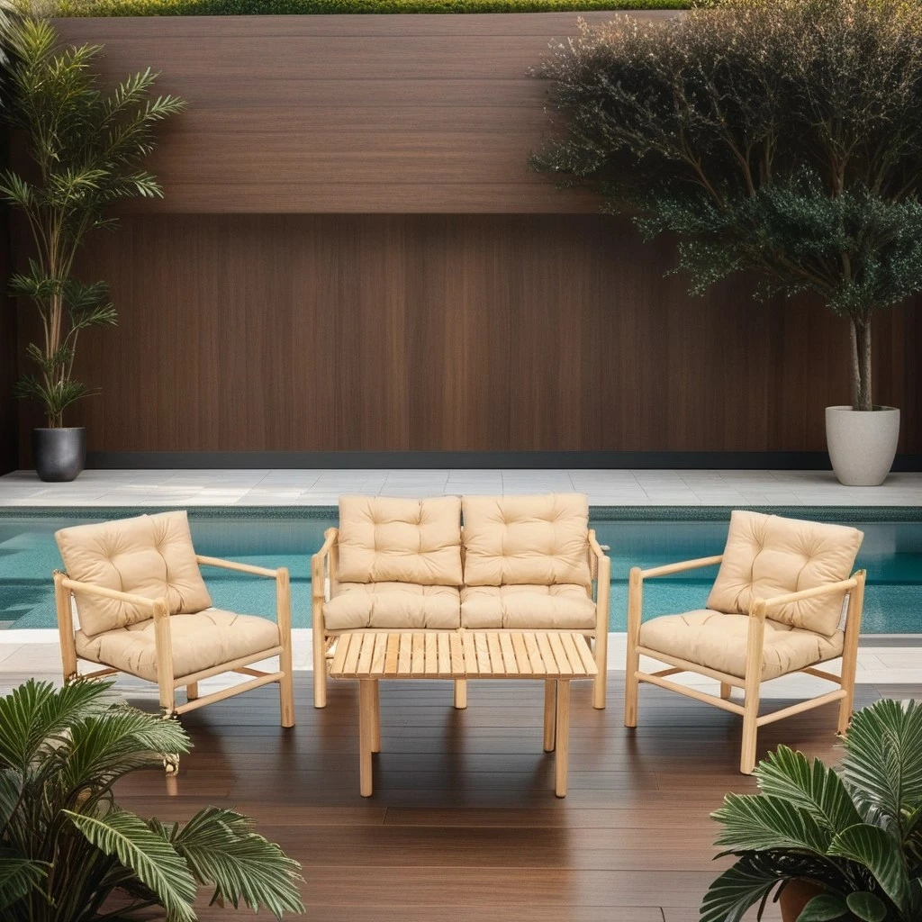 Tavolinë me karrige për terasë, 4 copë, Skye Decor, My028, natyrale/krem