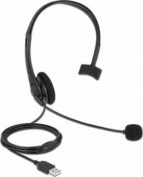 Kufje USB mono DeLOCK me mikrofon, kontroll volumit, 2.4 m, të zeza