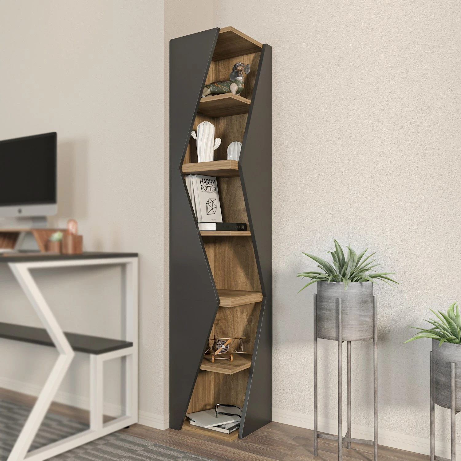 Raft librash Hanah Home, Arrow, ngjyrë e zezë dhe arre