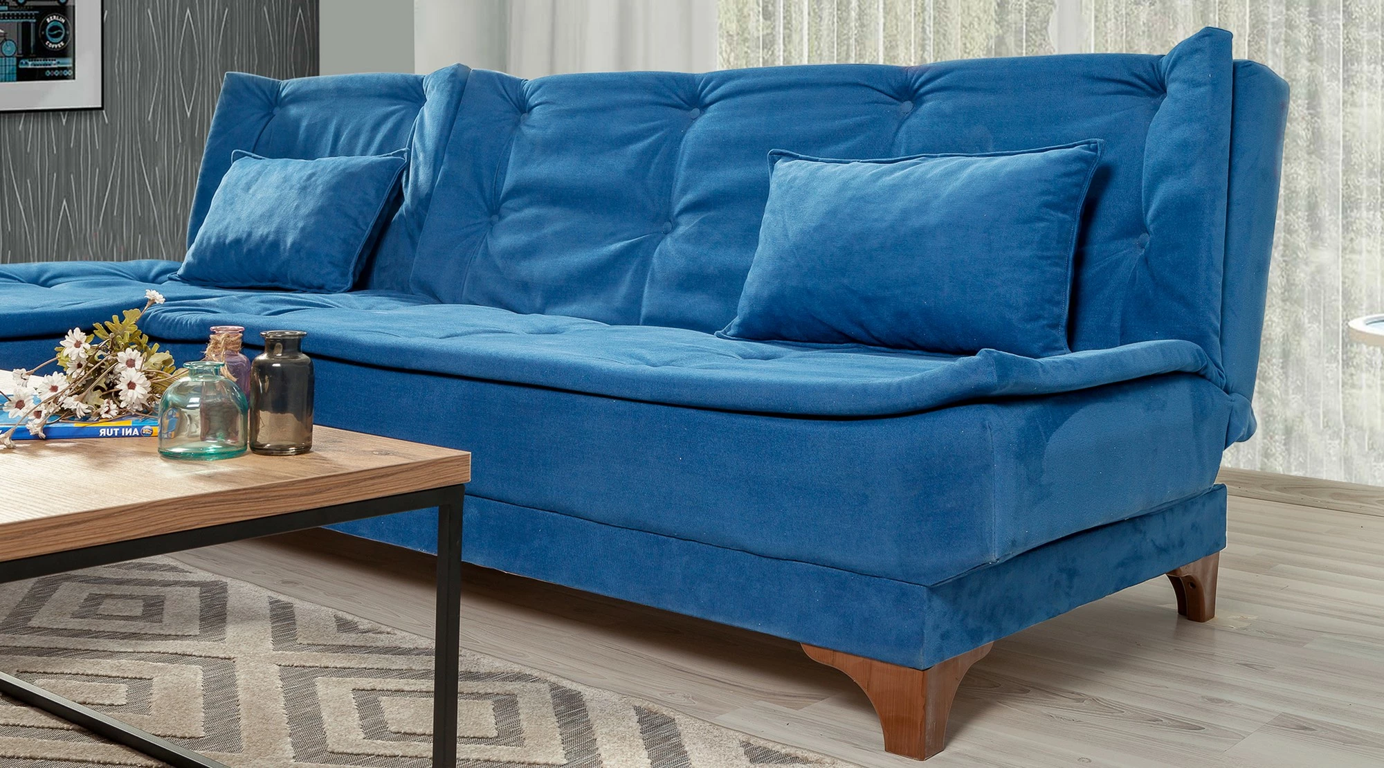 Kënd-sofë krevati Atelier del Sofa, kënd i majtë, ngjyrë kaltër e errët