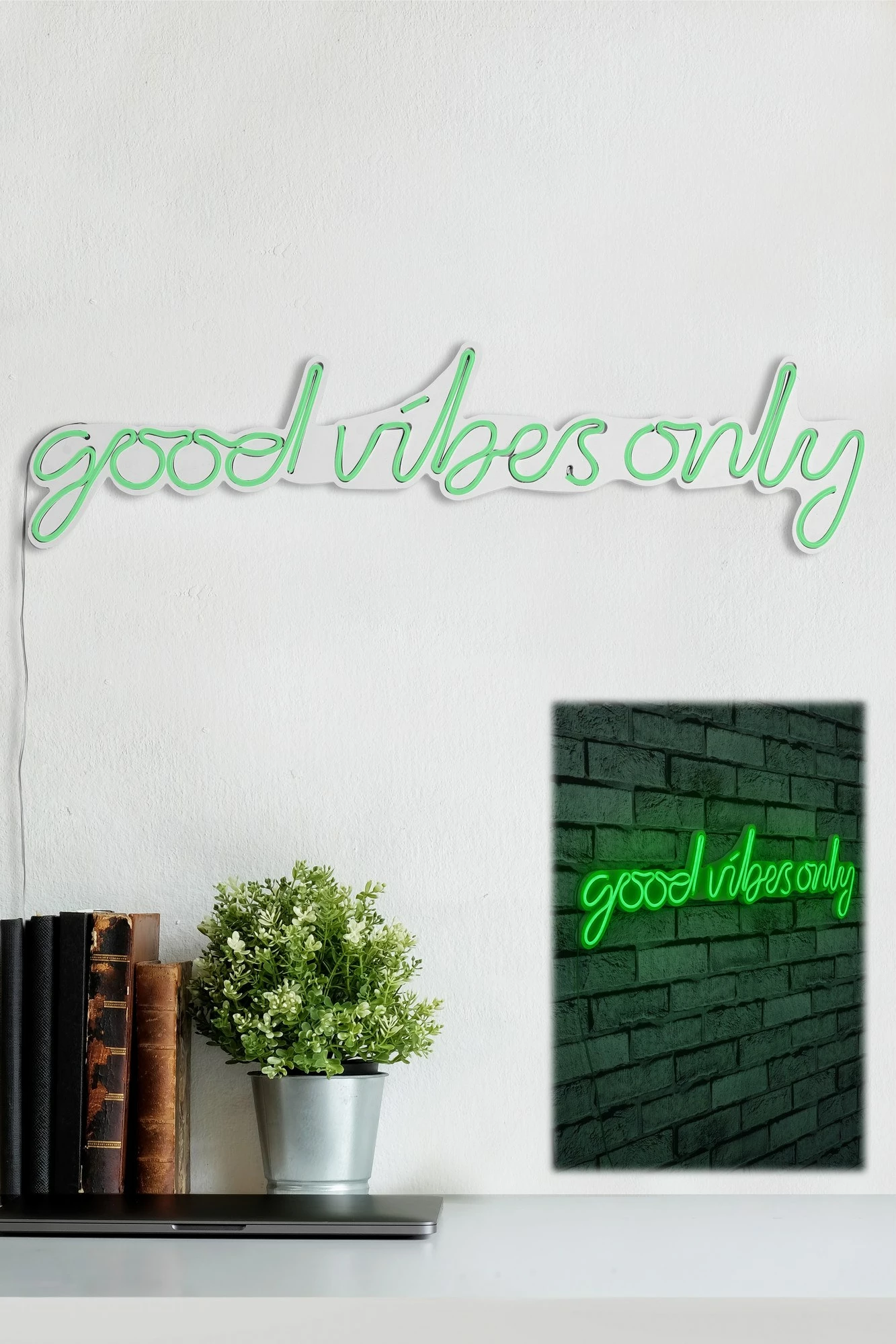 Dritë murale dekorative LED, plastikë, 'Good Vibes Only', ngjyrë e gjelbër