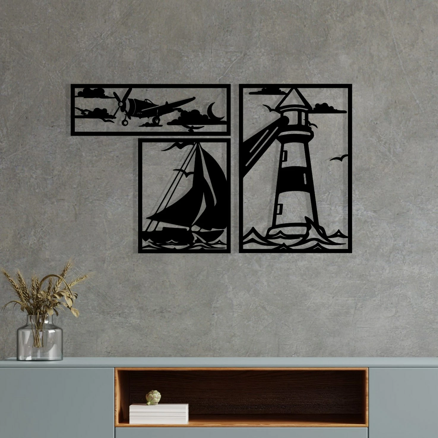 Aksesor dekorativ metalik për mur, Wallity, Abadda, ngjyrë e zezë, 72x43cm
