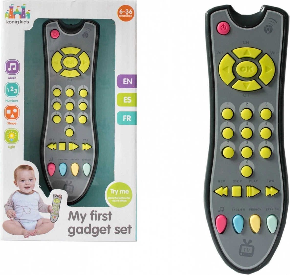 Telekomandë lodër edukative ASKATO 108889, me efekte zanore dhe drite, për fëmijë, Zi/Gri