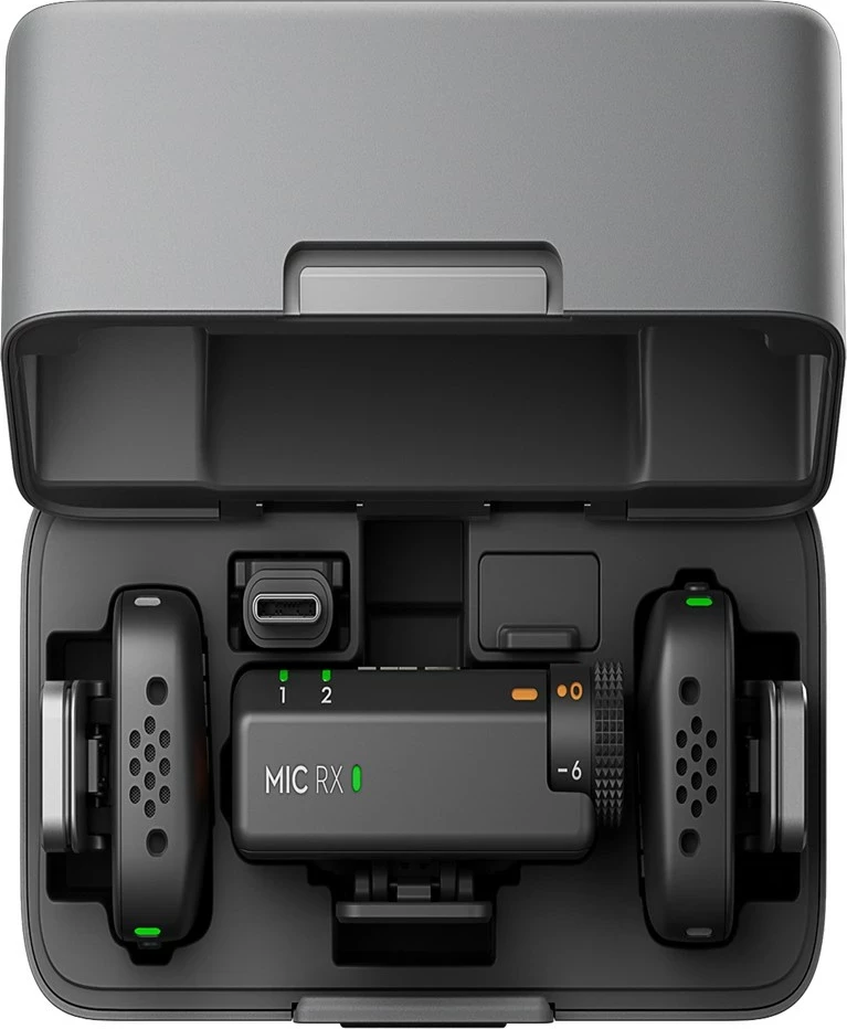 Mikrofon pa tela DJI Mic mini, 2 transmetues, 1 marrës, kuti karikimi