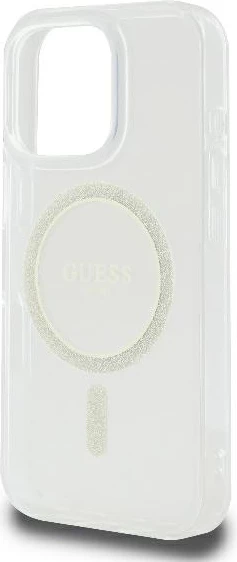 Mbështjellës Guess IML Glitter Circle MagSafe për iPhone 16 Pro 6.3", transparent