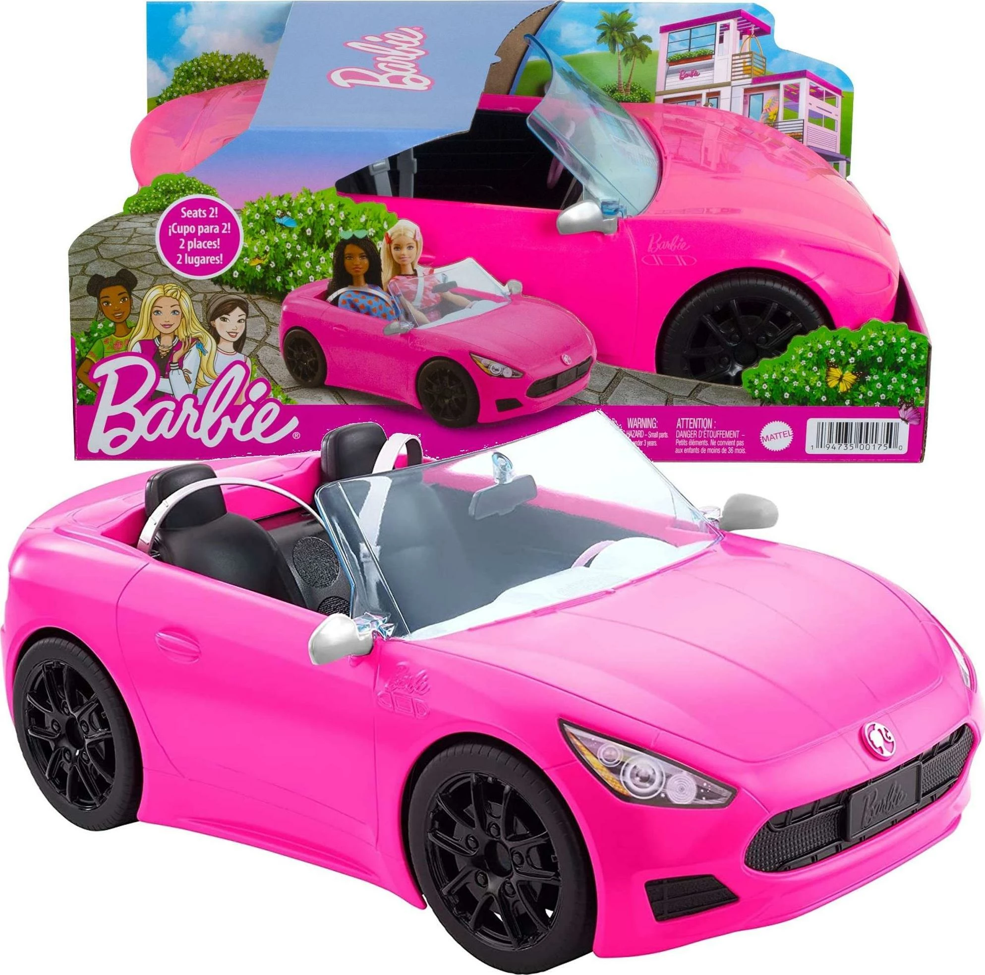 Vetura lodër kabriolet Barbie HBT92, për 2 kukulla, me rrota rrotulluese, rozë