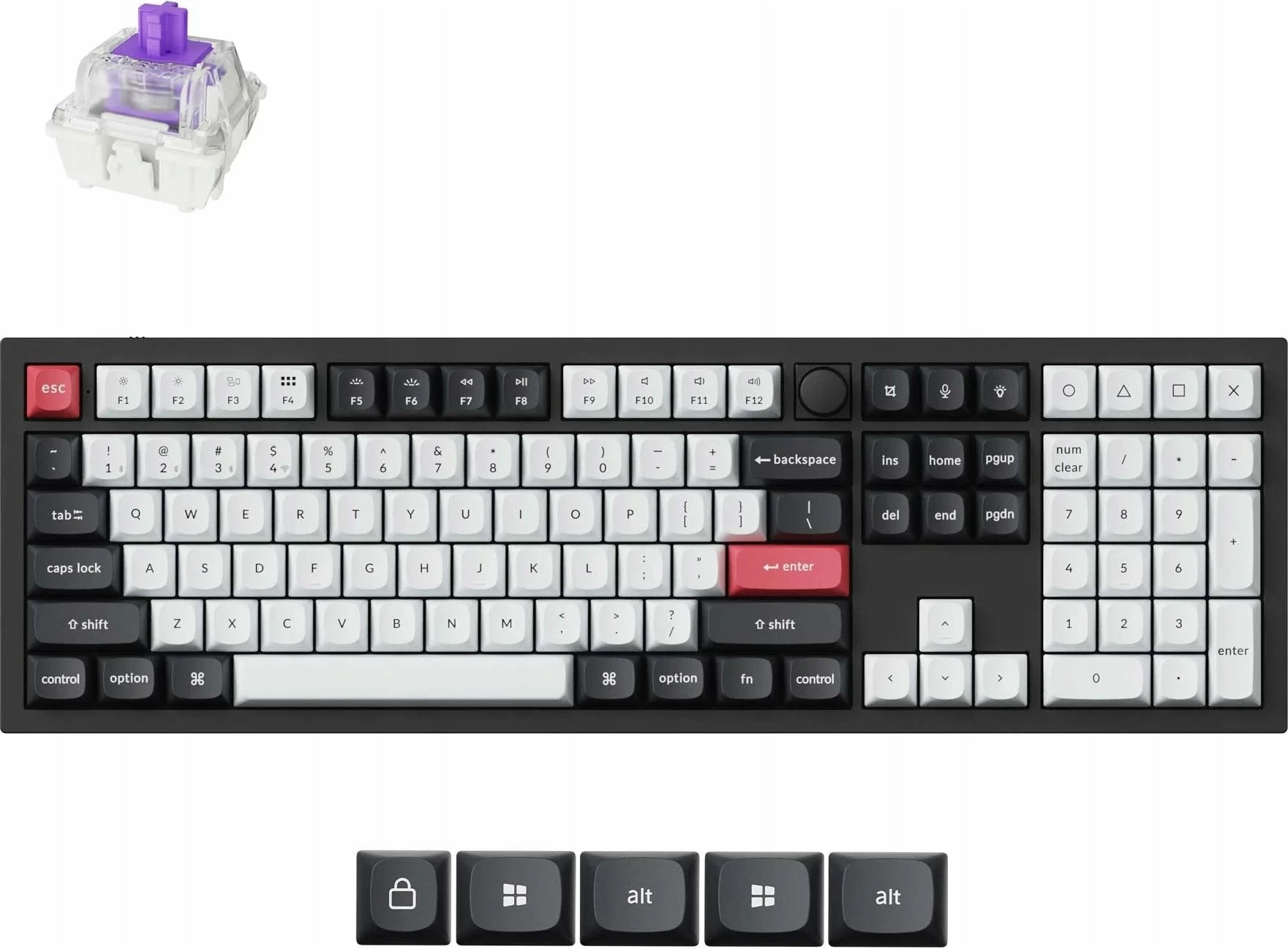 Tastierë mekanike Keychron Q6 HE Q6H-M1, 100% full-size, Hall Effect Gateron Double-Rail Magnetic Nebula, RGB, USB-C/2.4GHz/Bluetooth, US INTL, e zezë