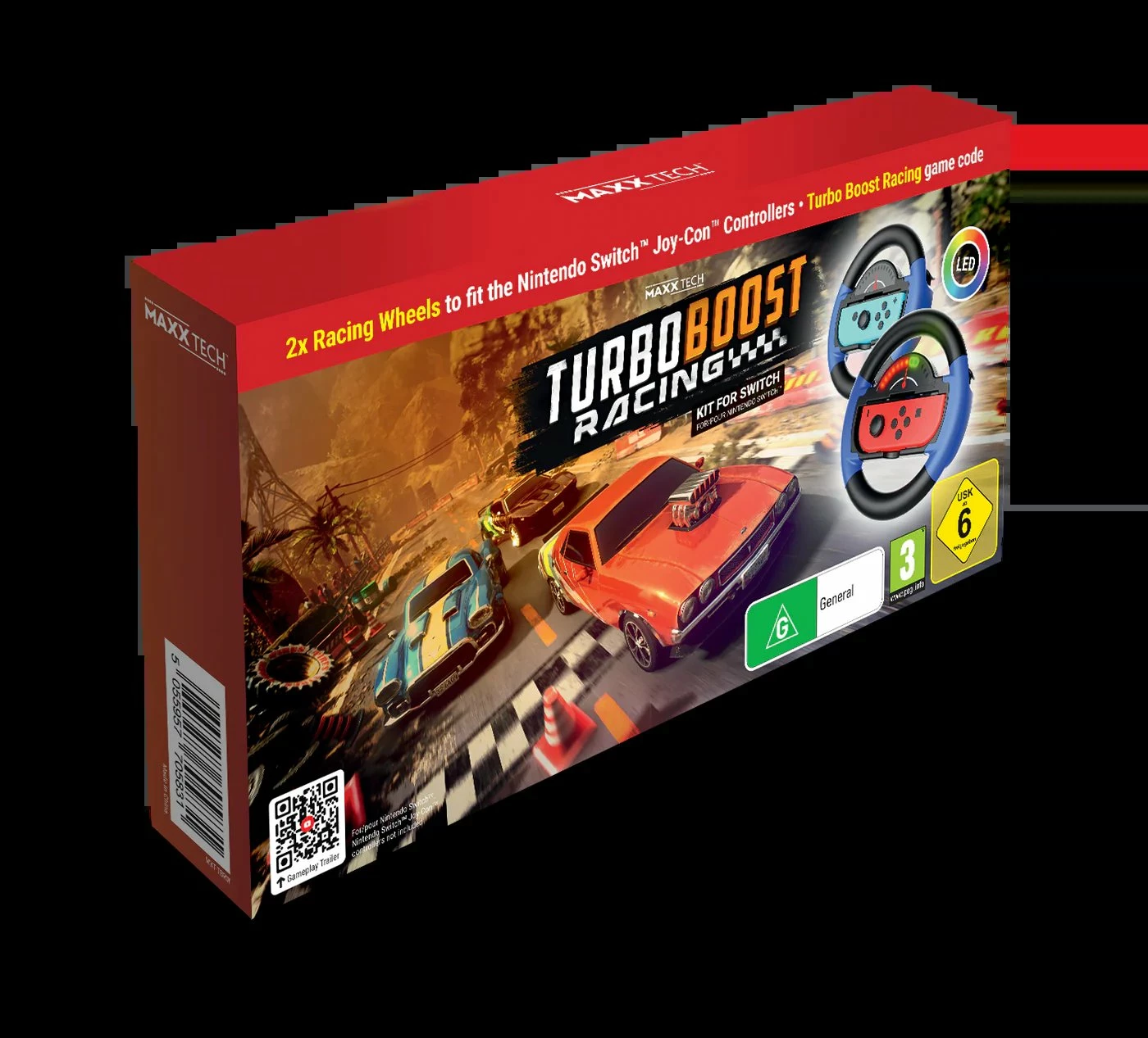 Set lojë garash MAXX TECH Turbo Boost Racing Kit (CIAB) për Nintendo Switch, kod digjital + 2x rrota garash LED