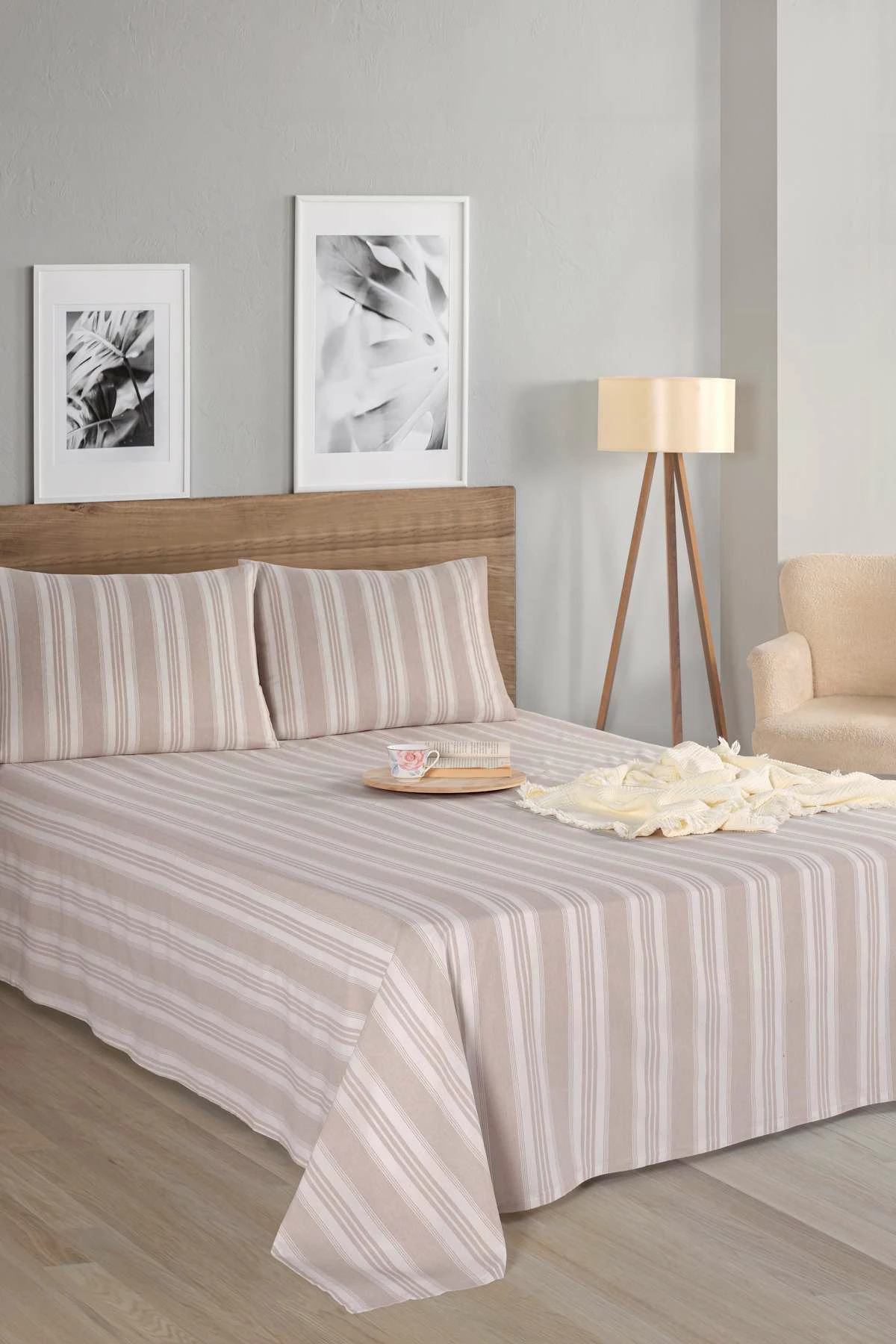 Set çarçafësh dopio L'essentiel, Soft Line, bezhë