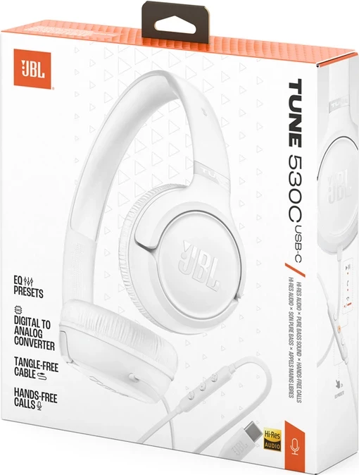 Kufje JBL Tune 530C USB-C, me mikrofon, me telekomandë inline, të palosshme, të bardha