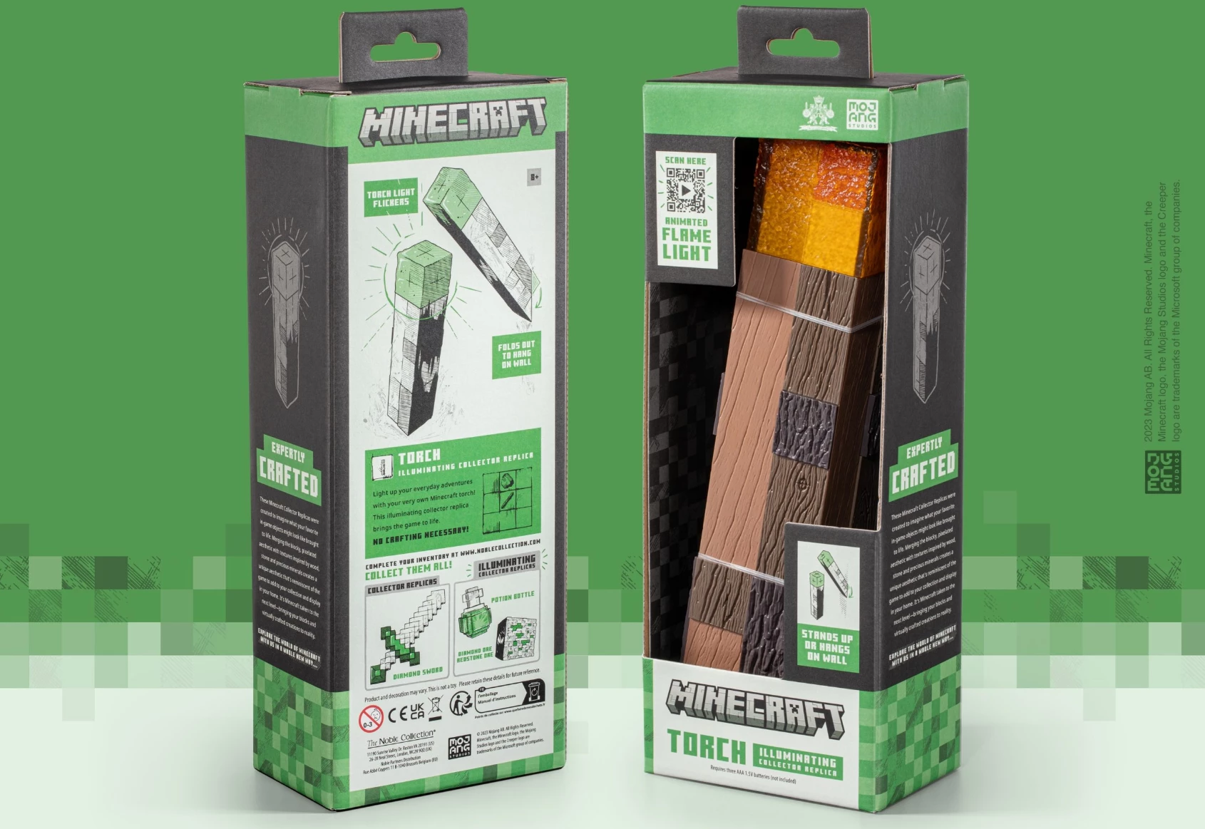 Pishtar ndriçues replika Noble Collection Minecraft 25.4 cm LED, me prekje, me bateri AAA, portokalli/kafe
