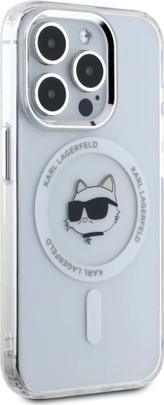Mbështjellës Karl Lagerfeld IML Metal Choupette Head MagSafe për iPhone 15 Pro, Bardhë