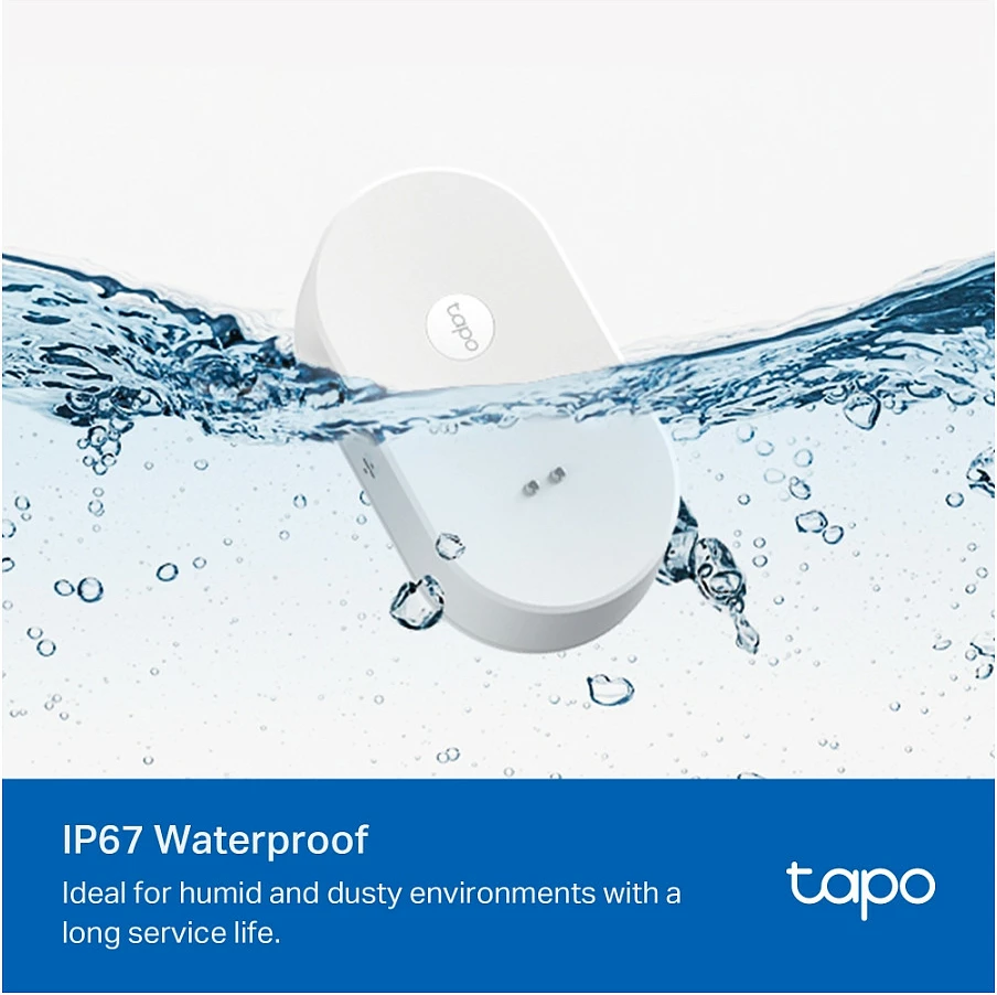 Sensor smart për rrjedhje uji TP-Link Tapo, alarm 90 dB, IP67, me bateri AAA, i bardhë