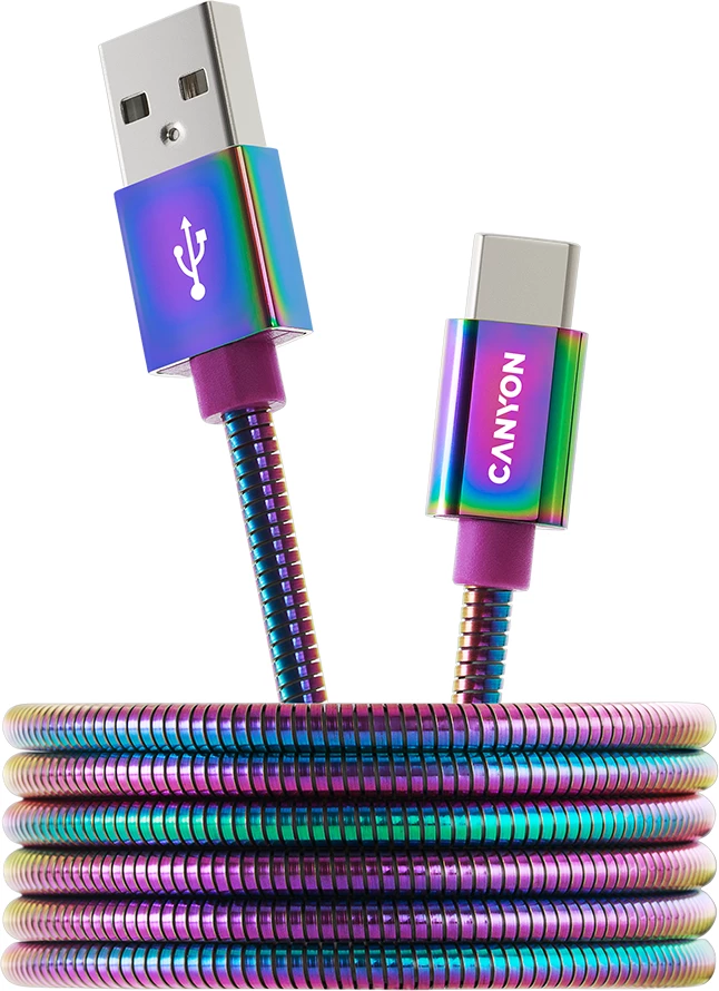 Kabl USB CANYON UC-7 A në C, 1.2 m, USB 2.0, 2.4A, Oil Slick