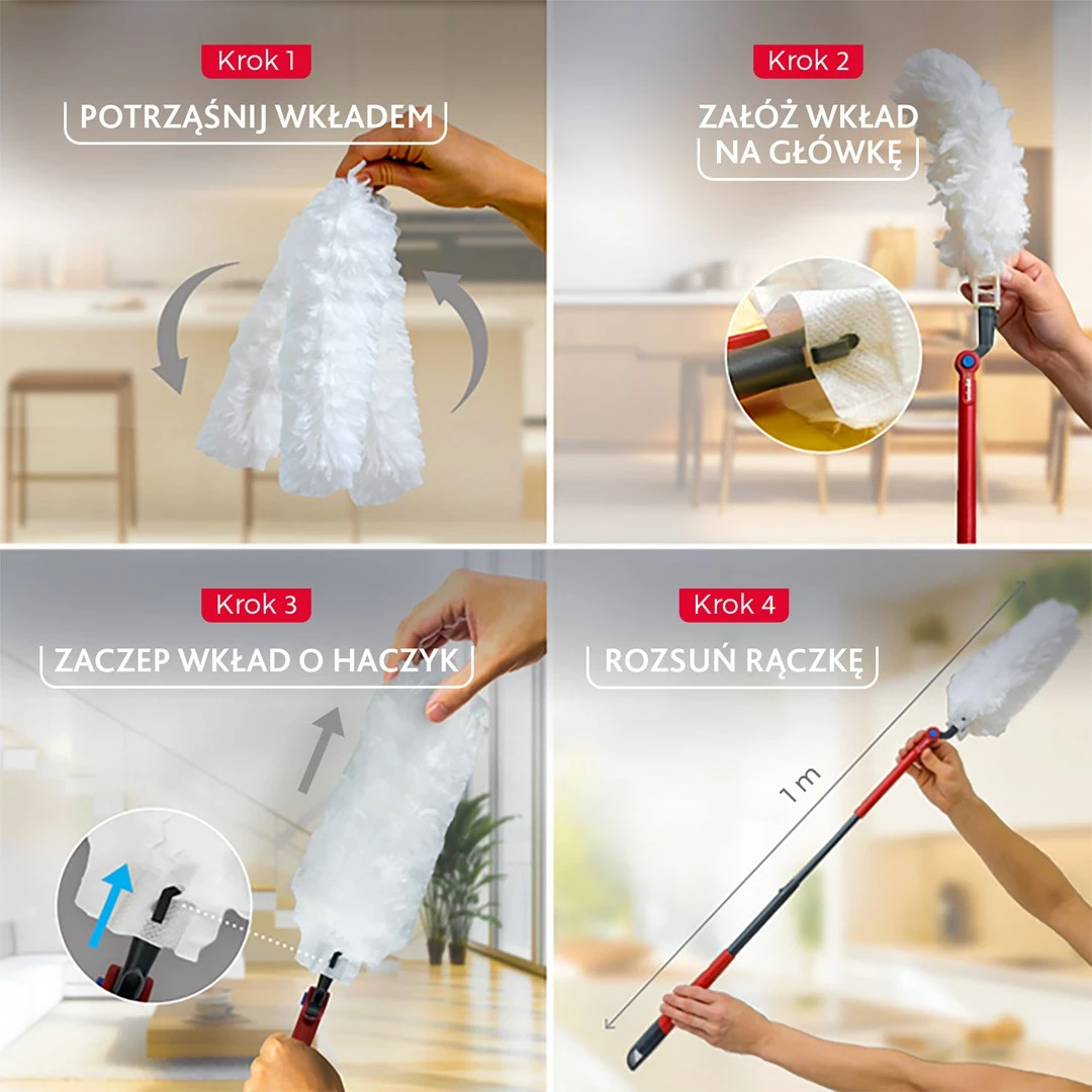 Set lopatë pluhuri me dorezë të gjatë Vileda Flex&Catch, 1 refill, Kuqe