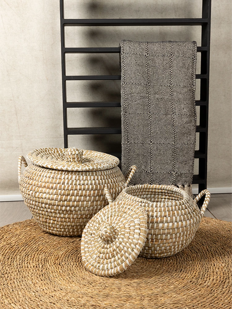 Set shporta ARELI me kapak, 2 copë, 45x45x30, kashnjetë natyrale, PVC