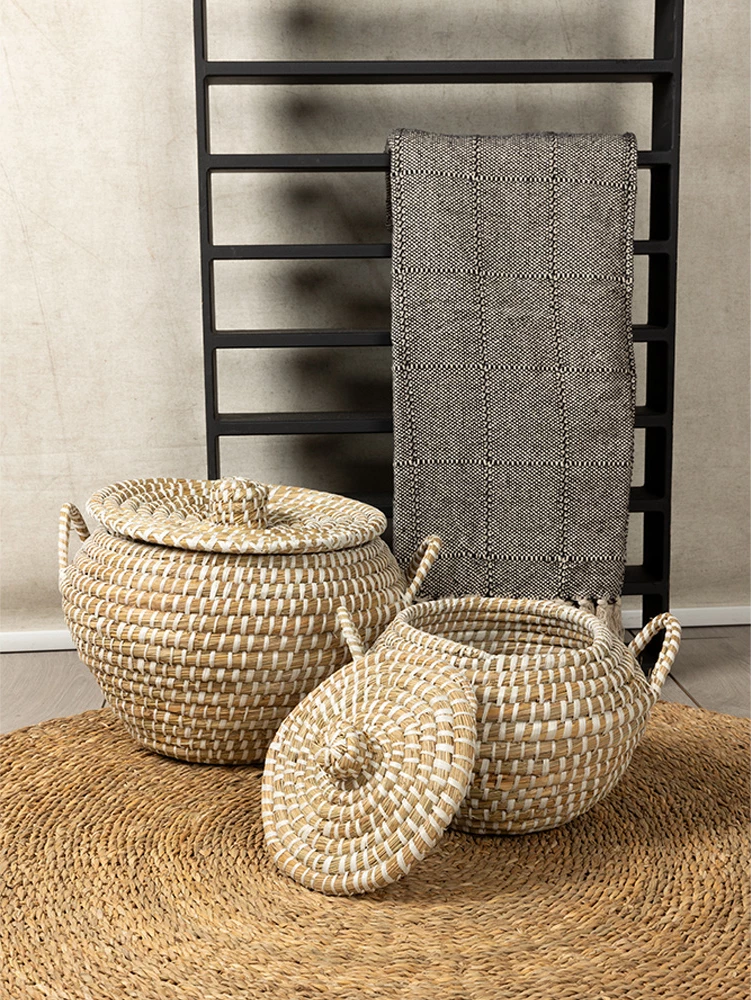 Set shporta ARELI me kapak, 2 copë, 45x45x30, kashnjetë natyrale, PVC