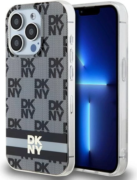 Mbështjellës DKNY IML Checkered Mono Pattern & Printed Stripes MagSafe për iPhone 14 Pro Max, Zi