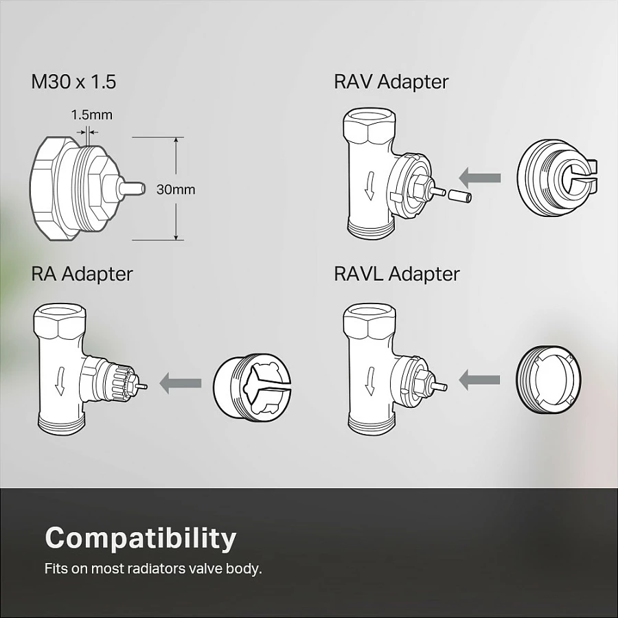 Valvul termostatike smart për radiator TP-Link Kasa, M30x1.5, 868 MHz, e bardhë