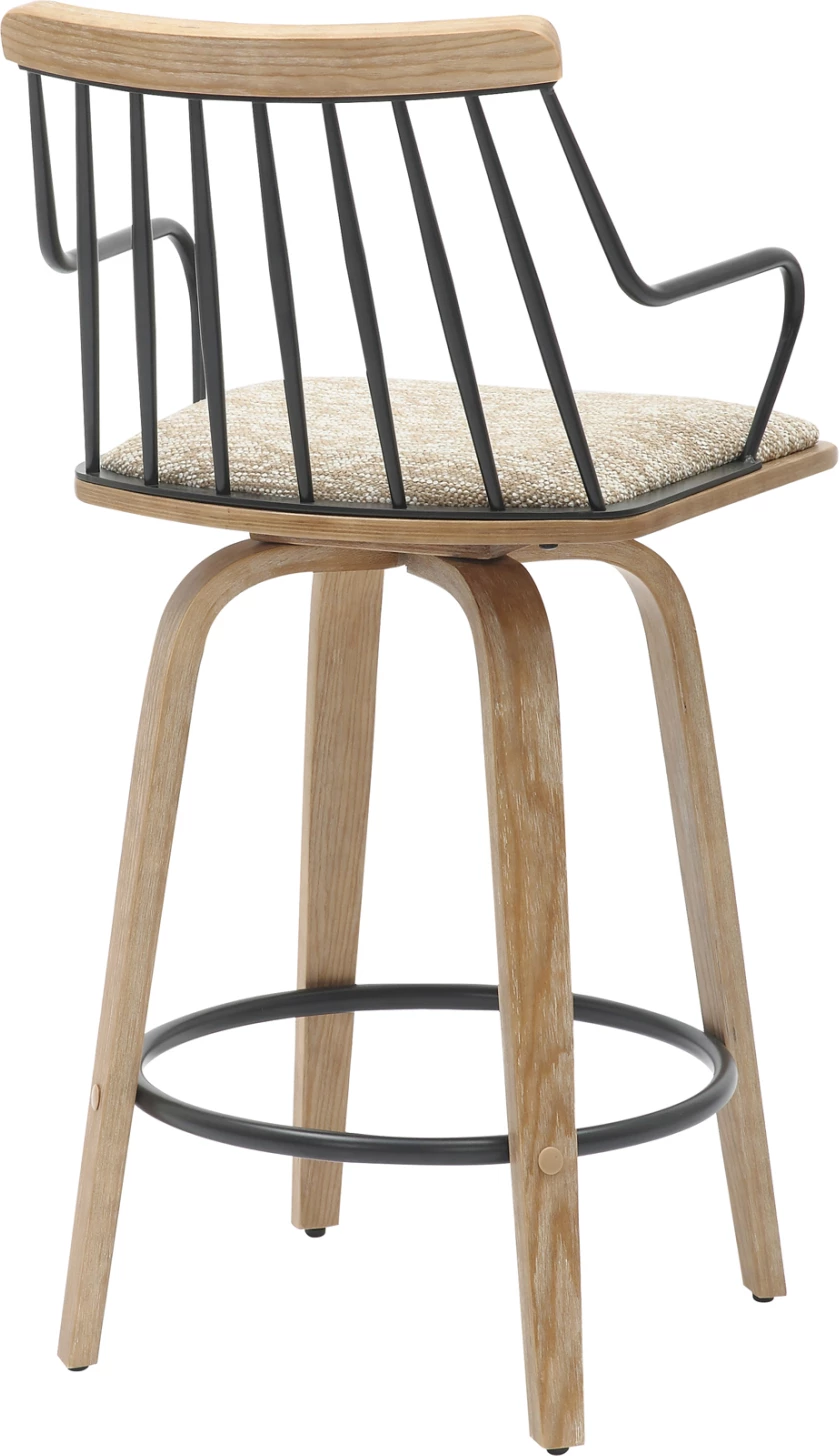 Karrige për bar JUDI FH9985.01, dru i përpunuar ngjyrë e bardhë e zbehtë-metal i zi-pëlhurë bezhë, 48x52x92H cm