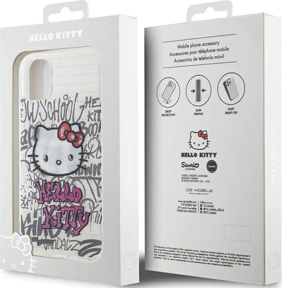 Mbështjellës Hello Kitty IML Kitty On Bricks Graffiti për iPhone 11/XR 6.1", TPU hardcase, i bardhë