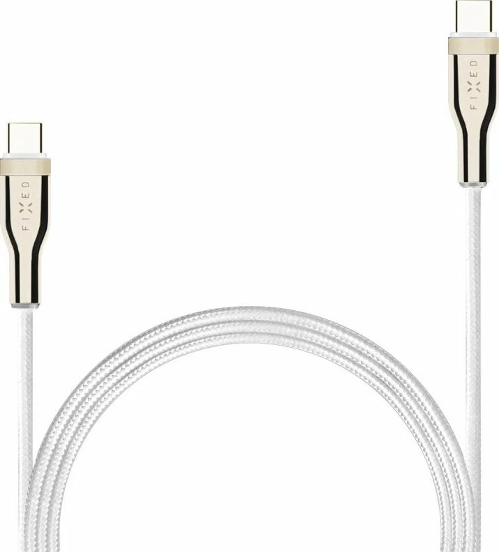 Kabllo USB-C në USB-C Fixed FIXDB-CC12-WH 1.2 m 100W e thurur, e bardhë, me organizues dhe rrip Velcro