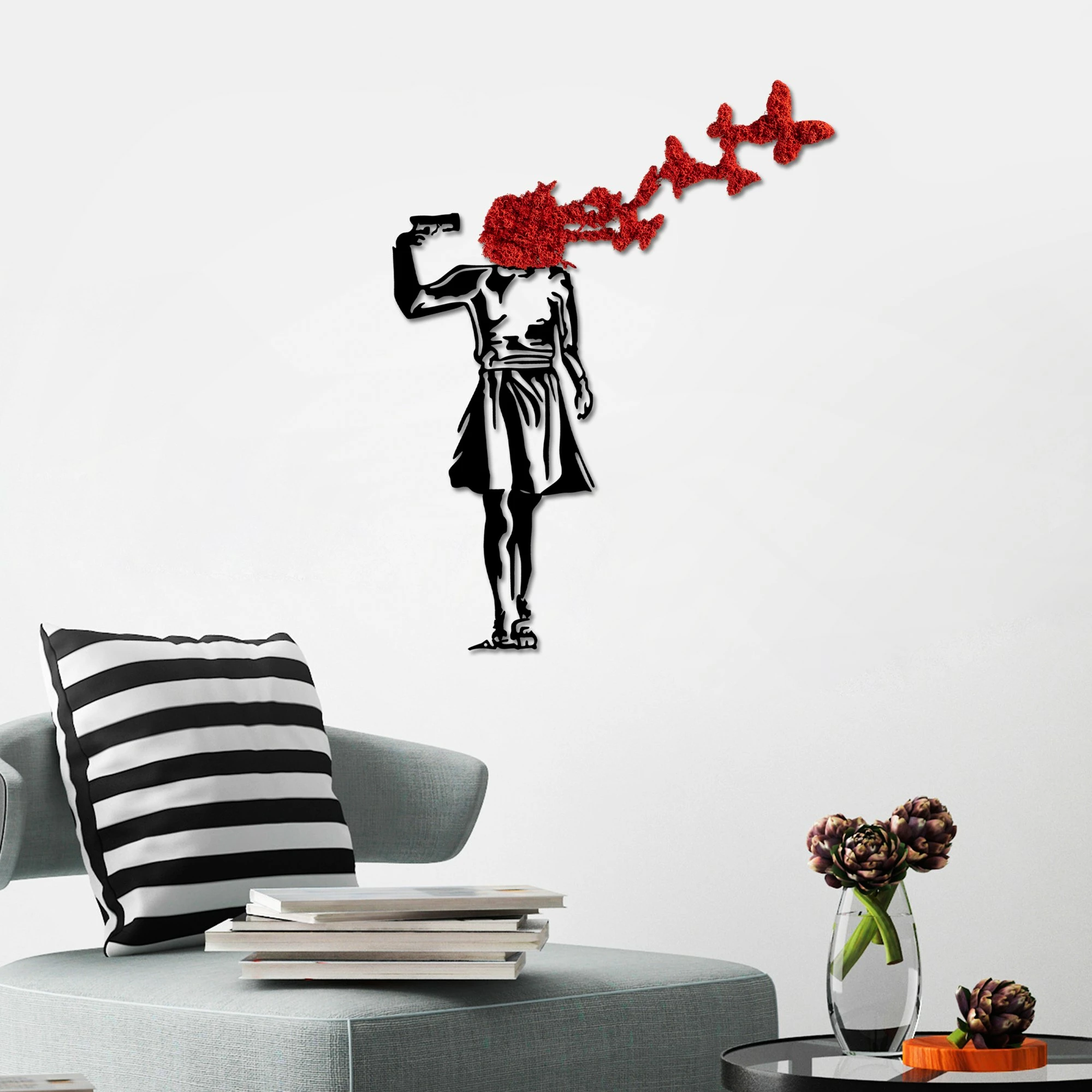 Aksesor dekorativ metalik për mur, Wallity Banksy, e kuqe/zezë, 66x51cm