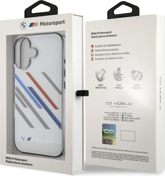 Mbështjellës BMW Motorsport IML Random Stripes për iPhone 16, Gri
