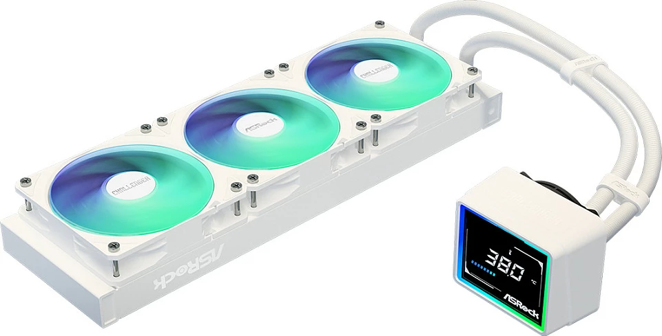 Ftohës me ujë AIO ASRock Challenger White 360 Digital, 360mm, 3x120mm, ekran 3", i bardhë