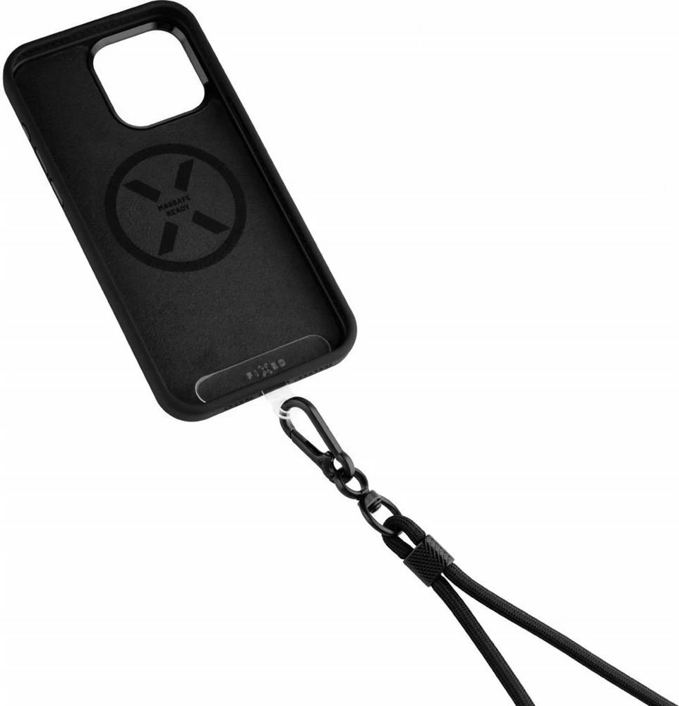 Rrip qafe për celular Fixed FIXNU-V-BK, universal, 40-76 cm, me karabiner, e zezë