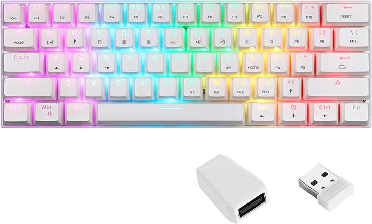 Tastierë mekanike wireless Motospeed SK62, 61 taste, RGB, blue switch, e bardhë