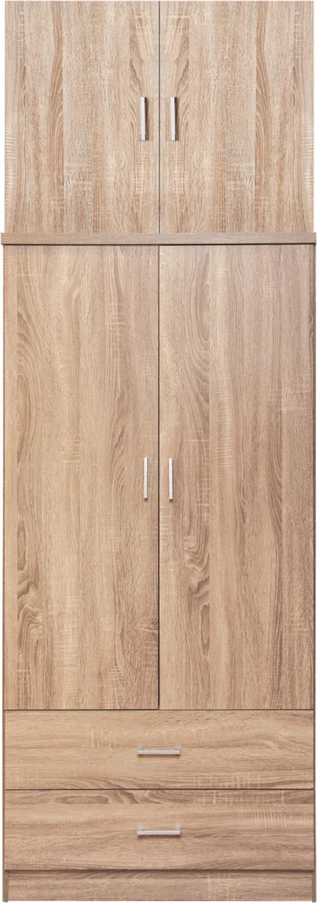 Dollap REINA FH21061.02 2-fletësh me kabinet sipër dhe 2 sirtarë, melaminë, ngjyrë Sonama, 80x42x241H cm.