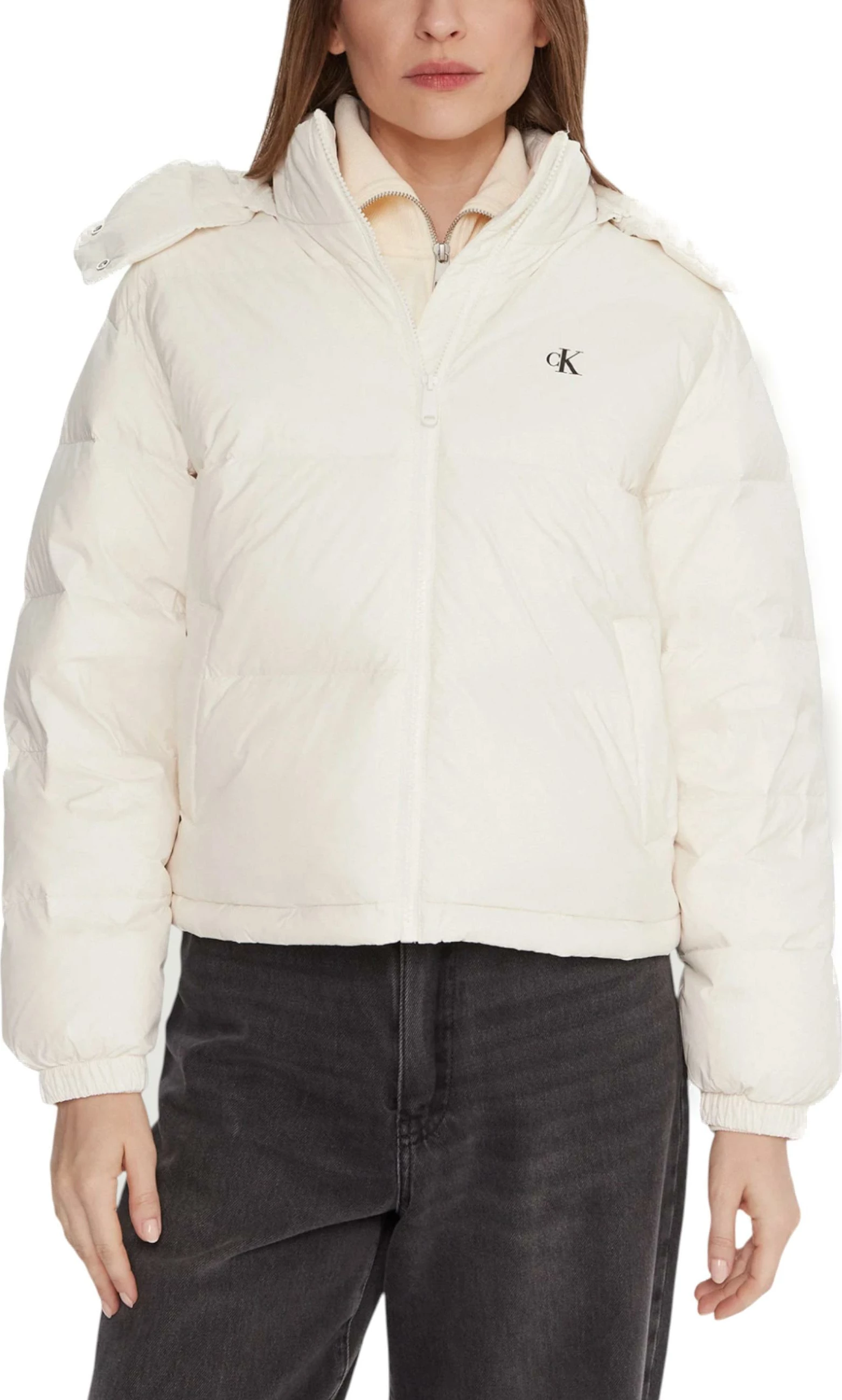 Jakne puffer për femra Calvin Klein Jeans LV047D501G, krem