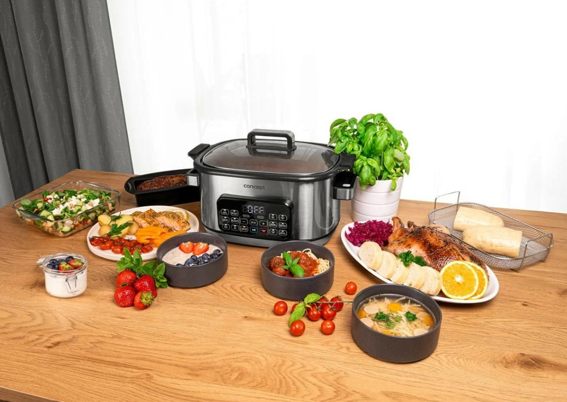 Multicooker/slow cooker Concept CK9000 6L 1250W 10 programe inox me shportë avulli dhe formë silikoni