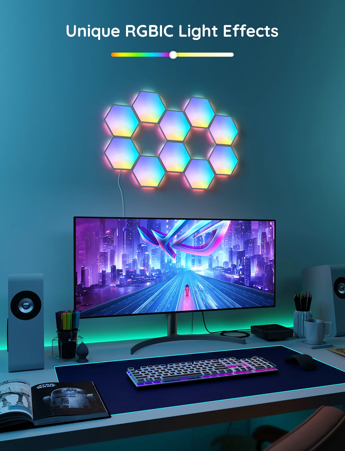 Panele drite LED smart Govee Glide Hexa, RGBIC, set 10 copë
