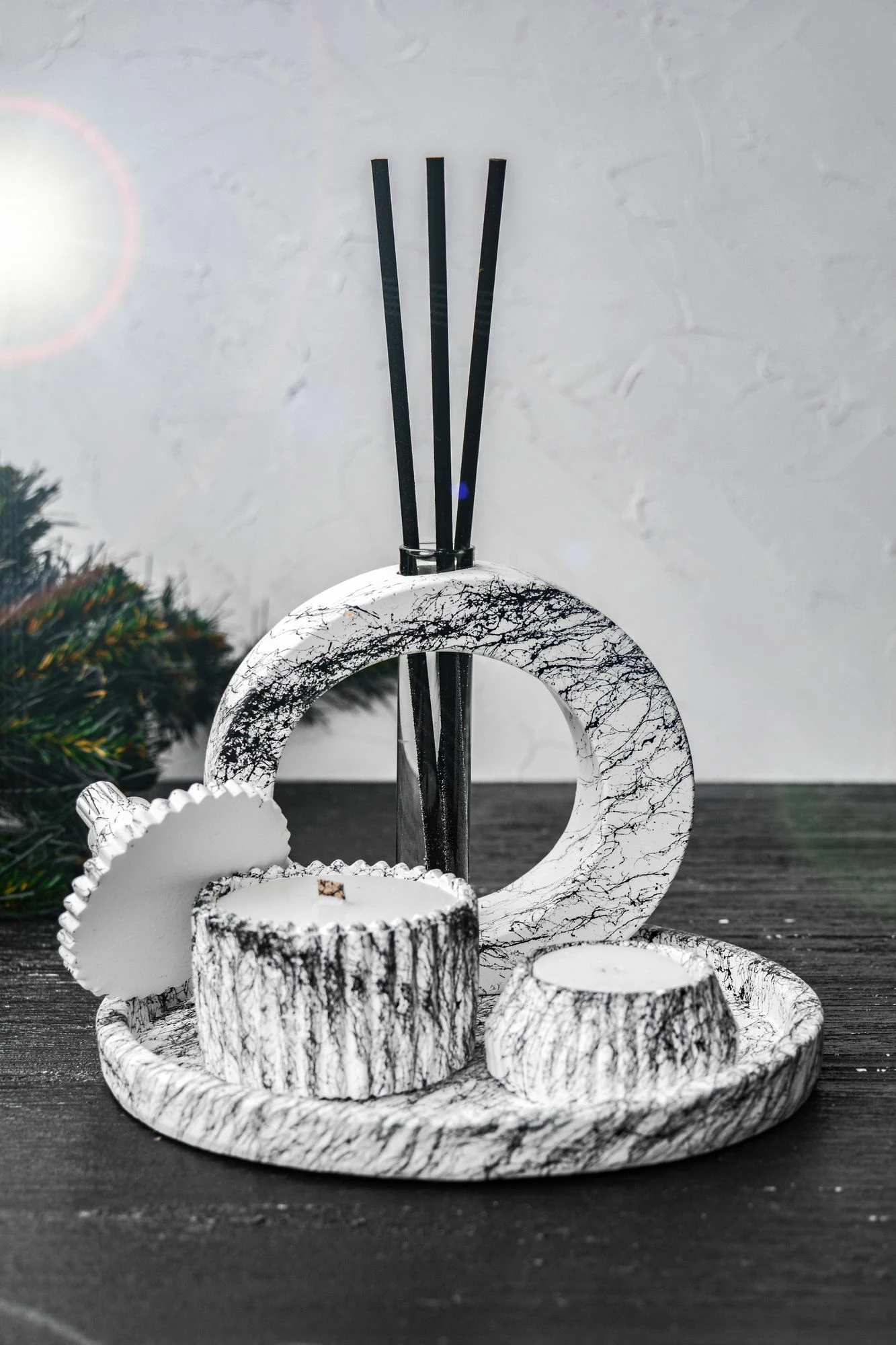 Set qirinjsh dekorativ prej mermeri, 4 copë, Ers1227