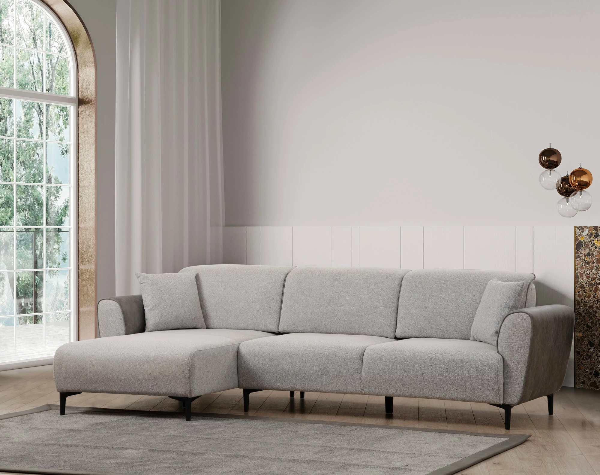 Kënd-sofë krevate Atelier del Sofa, aren majtas, ngjyrë gri