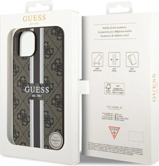 Mbështjellës Guess GUHMP14MP4RPSW për iPhone 14 Plus 6.7", 4G Printed Stripes MagSafe, Kafe
