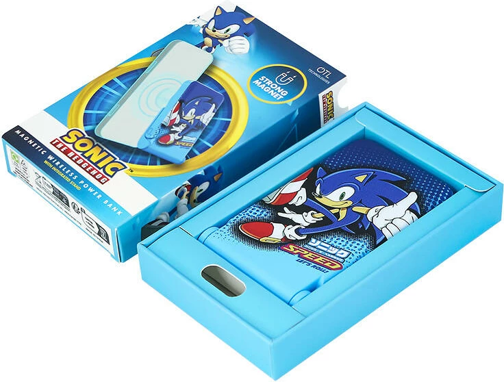 Powerbank magnetik OTL SH1195 Sonic The Hedgehog, 5000 mAh, USB-C 15W, kaltër, me mbajtëse