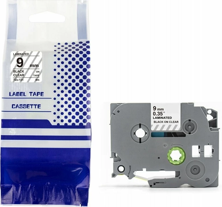 Kasetë shirit etiketash Brother TZe-121 (ZBR-TZE121) 9mm x 8m zi në transparent