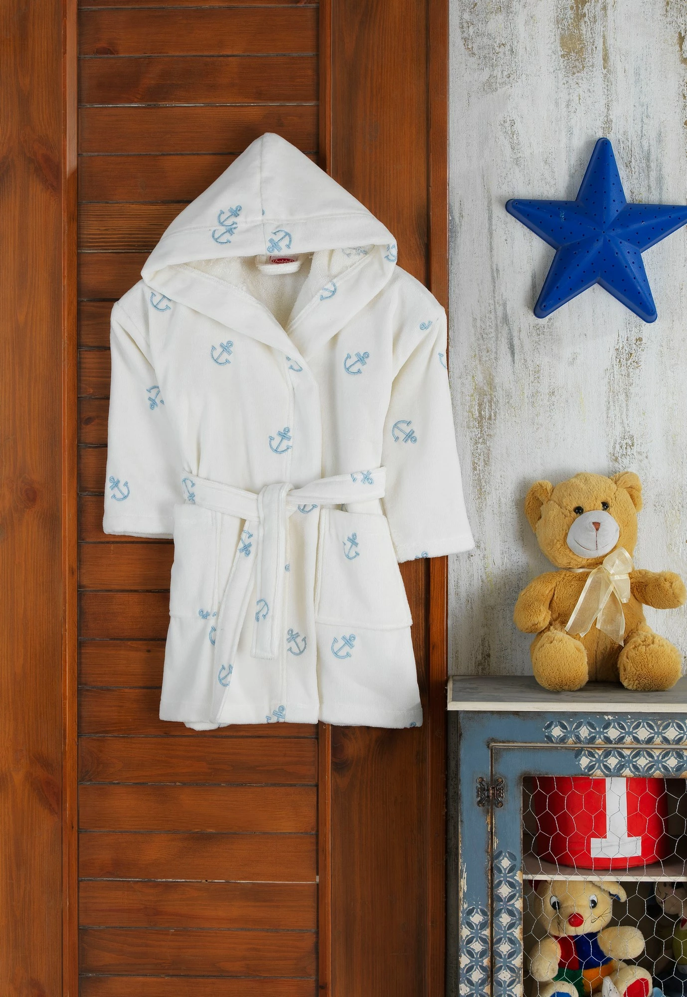 Rrobdeshamber për fëmijë, Mijolnir, krem, me kapuç, 5/6 vjeç