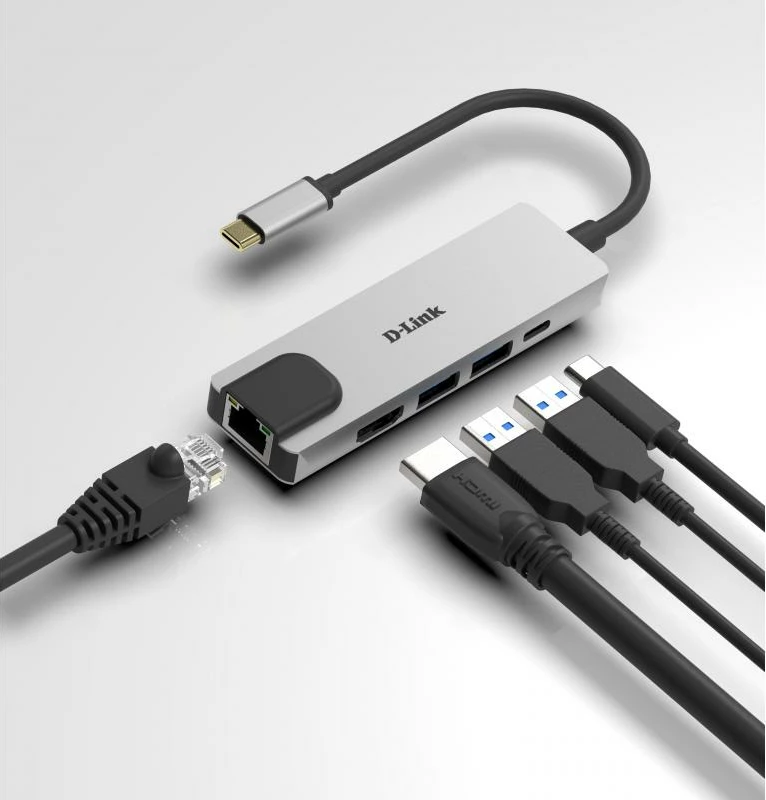 Docking station USB-C, D-Link DUB-M520, HDMI 4K, 2x USB 3.0, RJ45 Gigabit, USB-C PD 60W, argjendtë/zi
