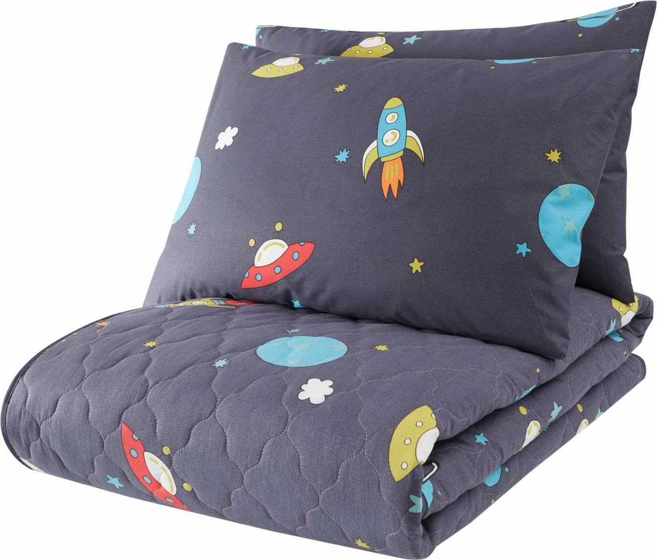 Set mbulesë krevati king size, i qepur, ngjyrë e kaltër e errët, L'essentiel, Uzay