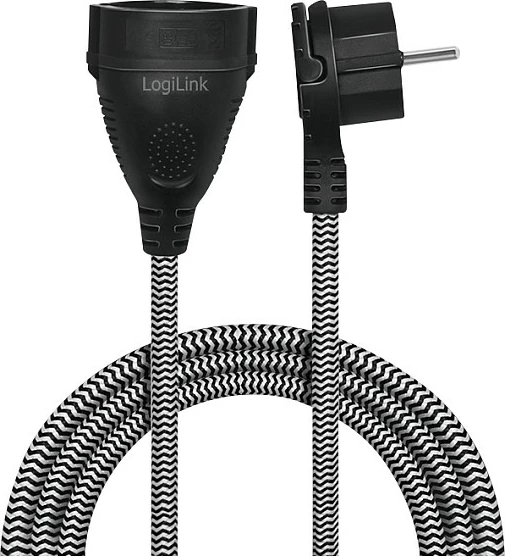 Zgjatues kabllo rryme LogiLink, CEE 7/7 në CEE 7/3, 3 m, tekstil, zi/hiri
