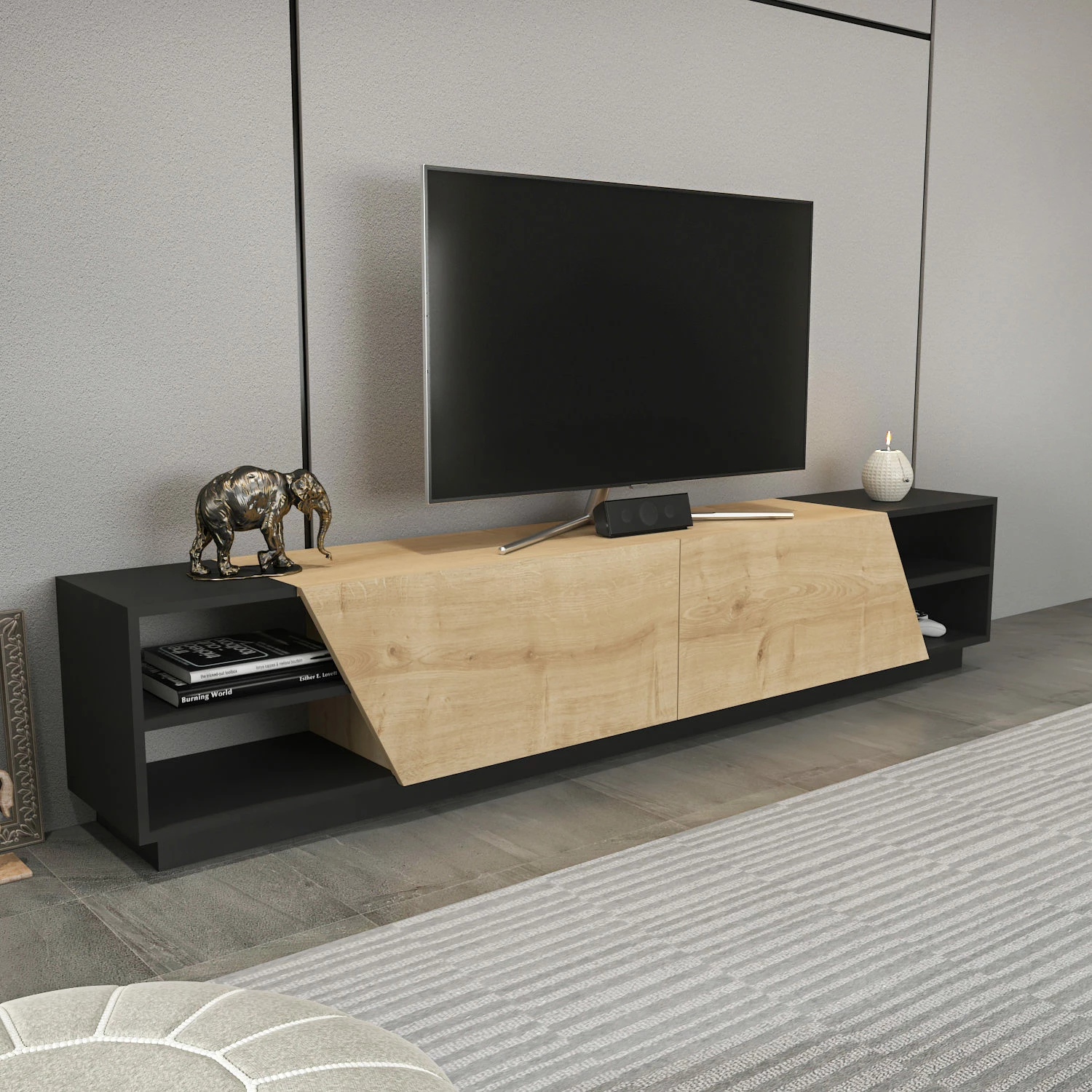 Komodë TV Hanah Home, Rhodes, antracit dhe lis