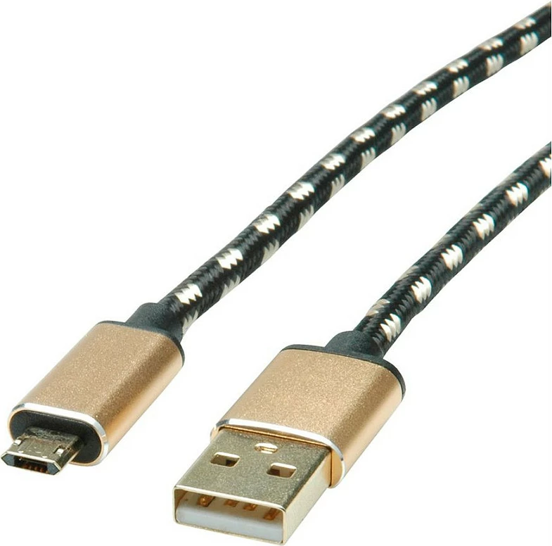 Kabllo USB ROLINE 11.02.8819, USB-C në Micro-USB B, 0.8 m, USB 2.0, zi/ari