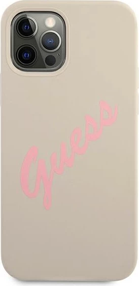 Mbështjellës Guess GUHCP12MLSVSGP për iPhone 12/12 Pro 6.1", silikon, hirtë/rozë