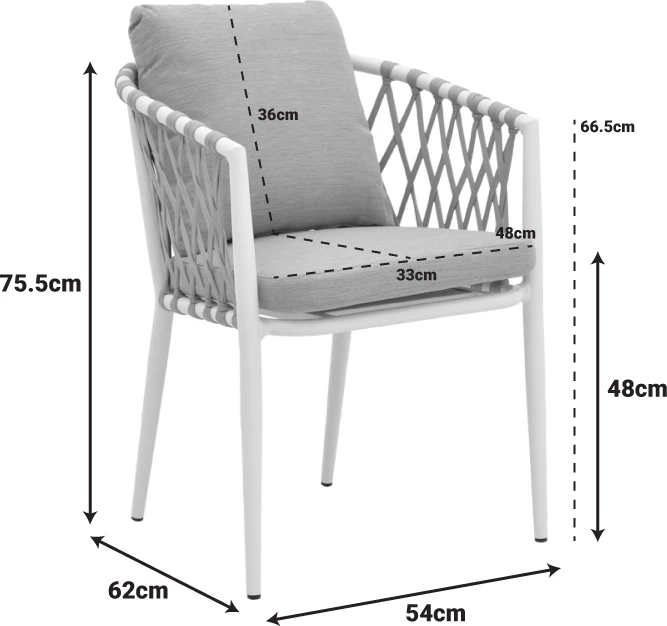 Karrige e ulët Peluxe, alumin i bardhë, litar natyral, jastëkë bezhë, 57x60x78cm